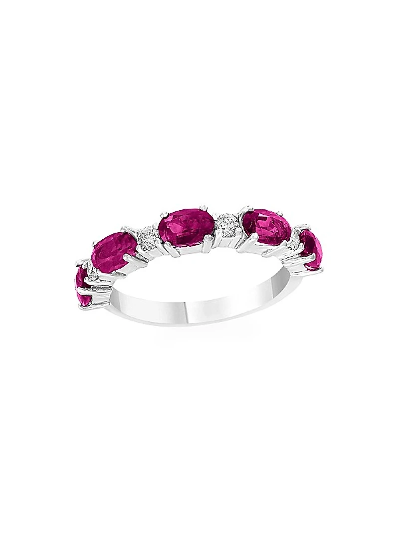 14K White Gold, Ruby & 0.20 TCW Diamond Band Ring