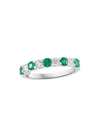 14K White Gold, Emerald & 1.00 TCW Diamond Band Ring