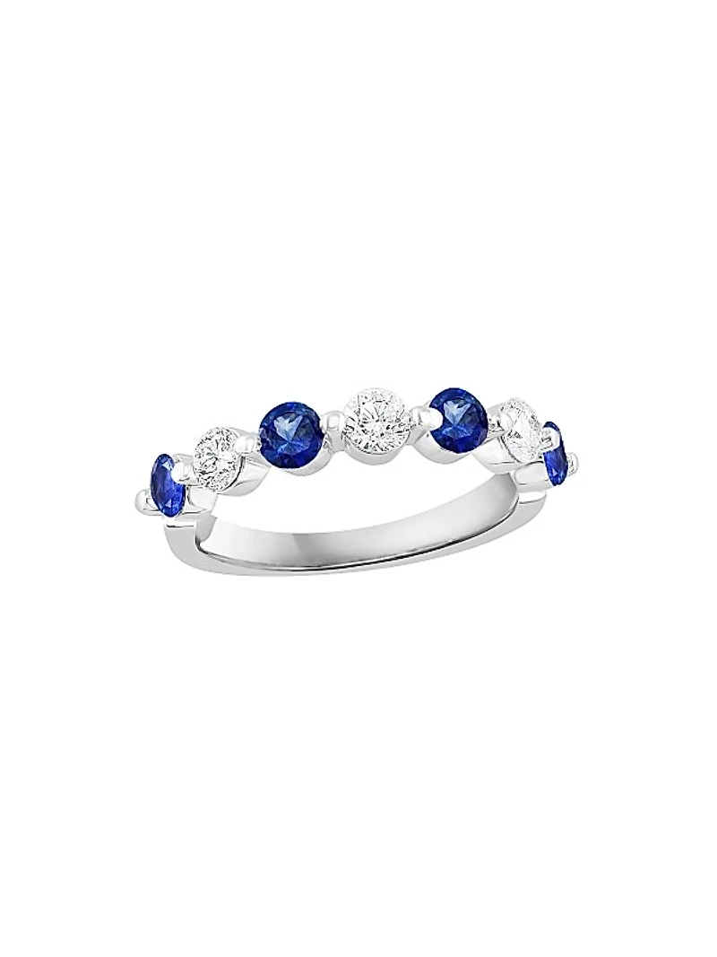 14K White Gold, Sapphire & 0.75 TCW Diamond Band Ring