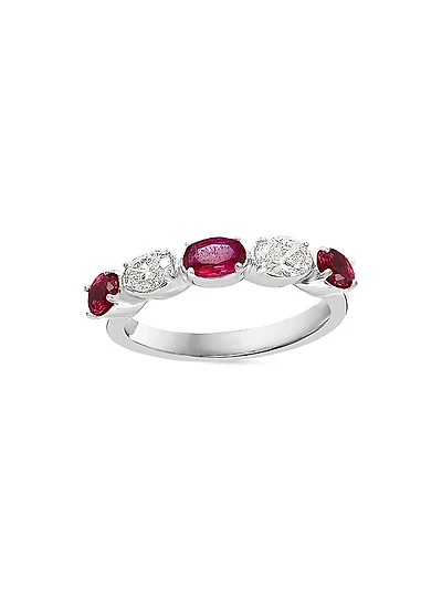 14K White Gold, Ruby & 0.40 TCW Diamond Band Ring