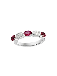 14K White Gold, Ruby & 0.40 TCW Diamond Band Ring