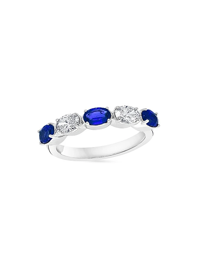 14K White Gold, Sapphire & 0.40 TCW Diamond Band Ring