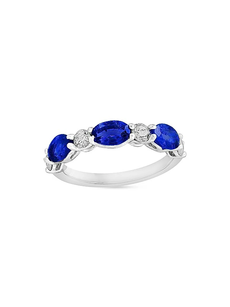 14K White Gold, Sapphire & 0.75 TCW Diamond Band Ring