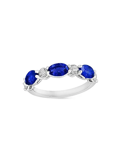 14K White Gold, Sapphire & 0.75 TCW Diamond Band Ring