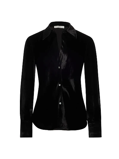 Velvet Button-Up Shirt