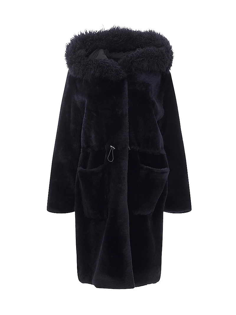 Shearling Lamb Parka with Cashmere Goat Hood Trim Coat