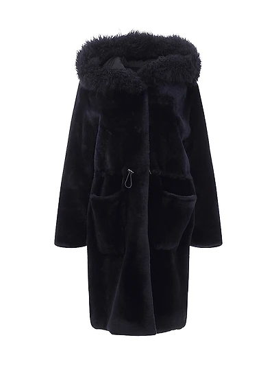Shearling Lamb Parka with Cashmere Goat Hood Trim Coat