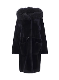 Shearling Lamb Parka with Cashmere Goat Hood Trim Coat