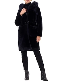 Shearling Lamb Parka with Cashmere Goat Hood Trim Coat