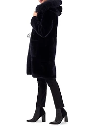 Shearling Lamb Parka with Cashmere Goat Hood Trim Coat