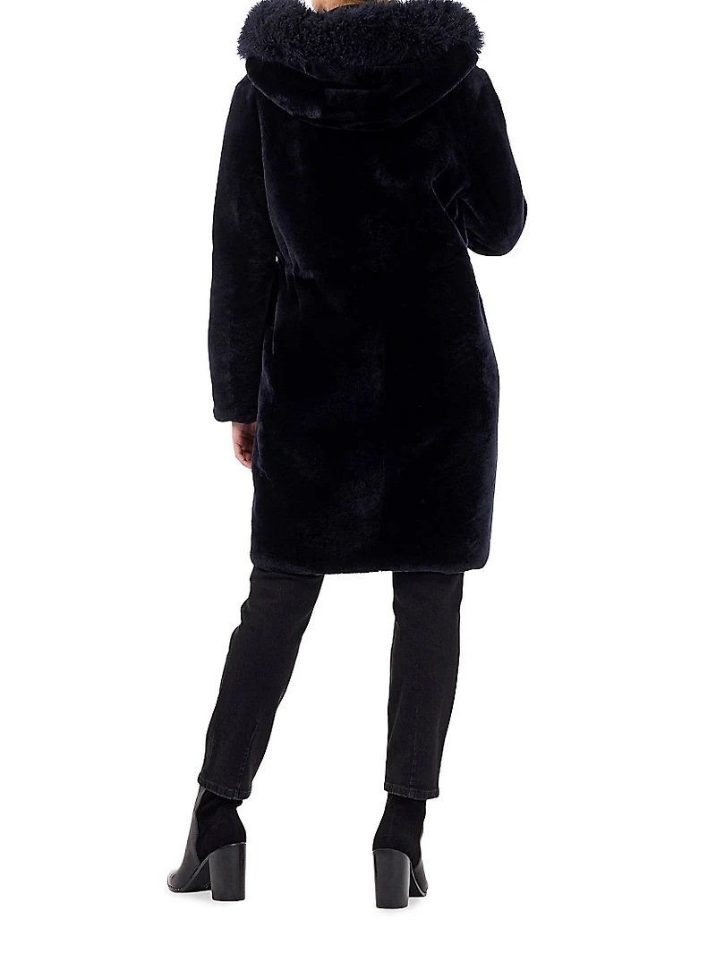 Shearling Lamb Parka with Cashmere Goat Hood Trim Coat