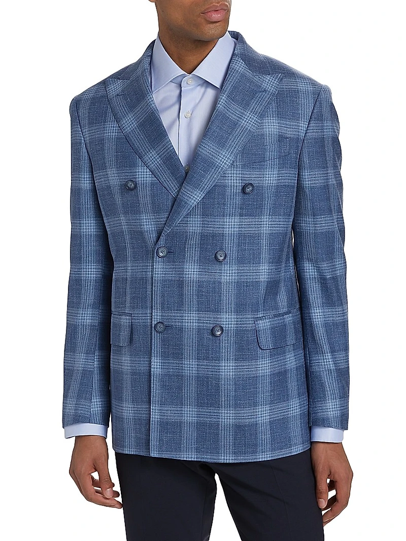 COLLECTION Plaid Wool-Blend Double-Breasted Sport Coat