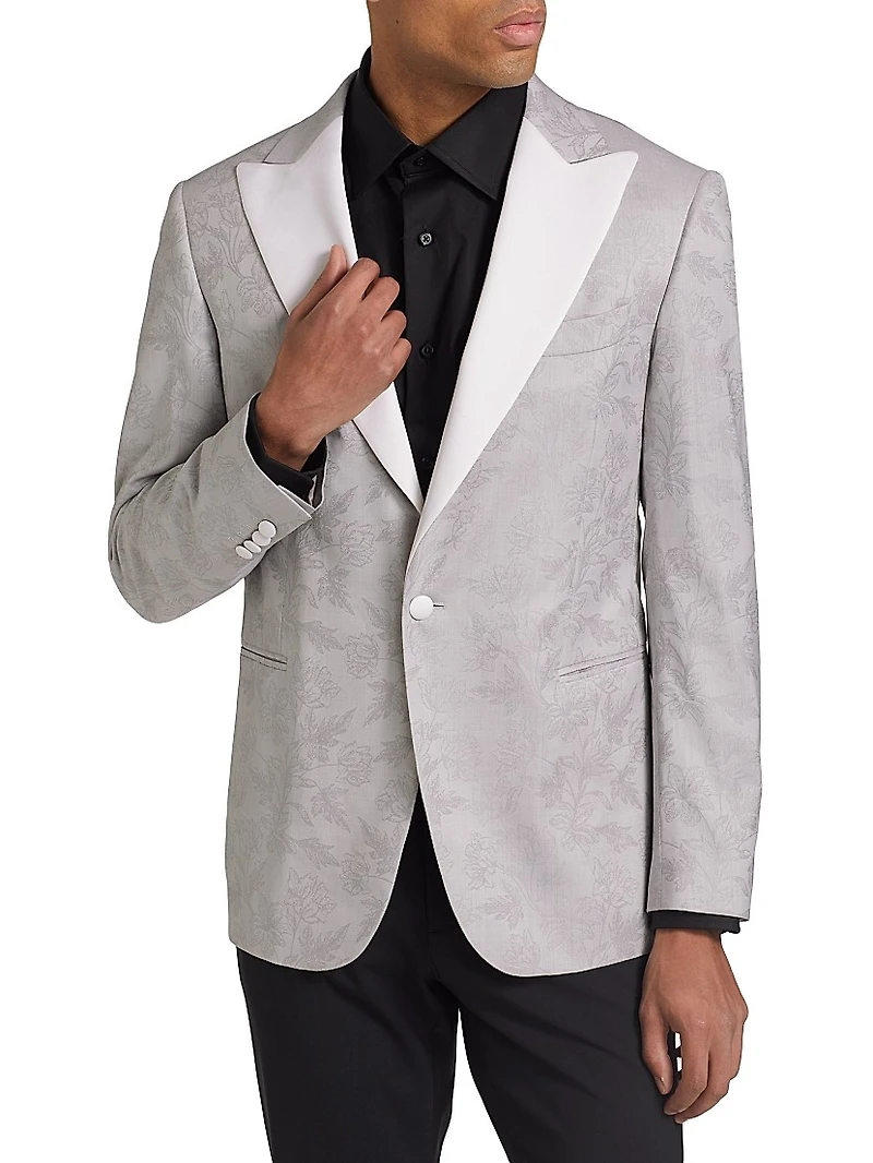 COLLECTION Floral Wool One-Button Dinner Jacket