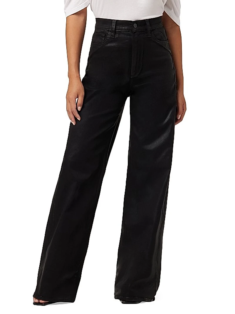 Petite Mia High-Rise Stretch Coated Wide-Leg Jeans