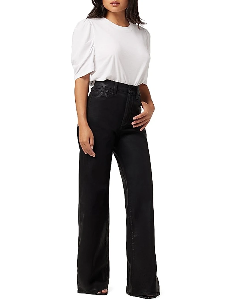 Petite Mia High-Rise Stretch Coated Wide-Leg Jeans