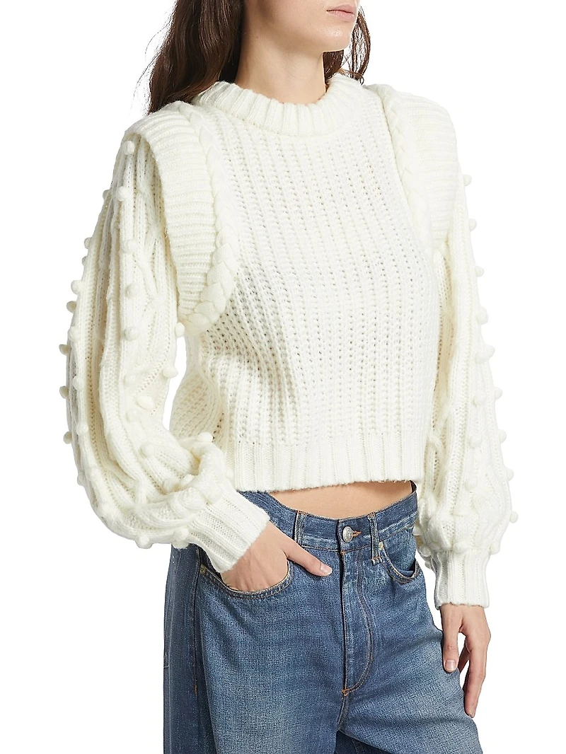 Shaker-Stitch Cropped Sweater