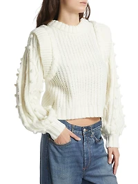 Shaker-Stitch Cropped Sweater