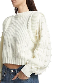 Shaker-Stitch Cropped Sweater