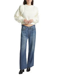 Shaker-Stitch Cropped Sweater