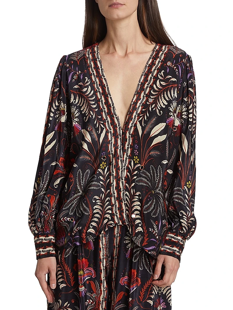 Classic Garden Mirror-Embellished Blouse