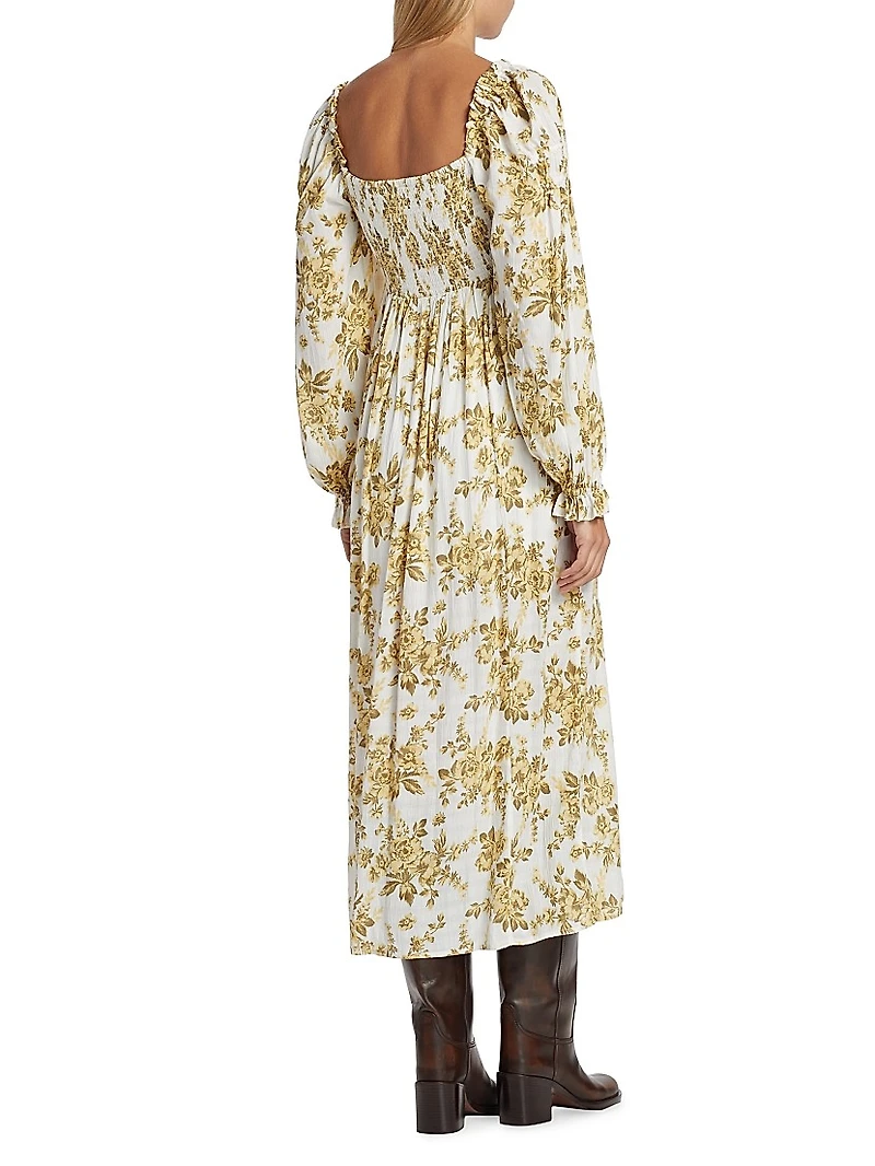 Jaymes Smocked Floral Midi-Dress