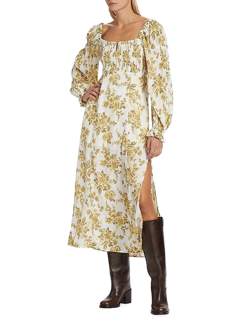 Jaymes Smocked Floral Midi-Dress