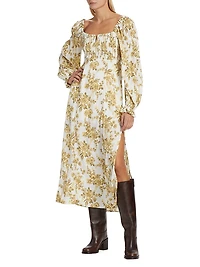 Jaymes Smocked Floral Midi-Dress