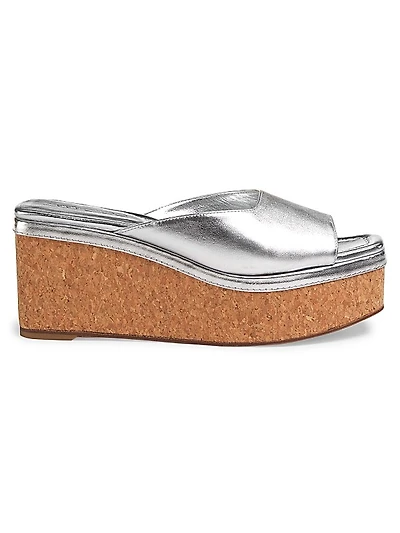 Seon 70MM Metallic Leather Wedge Sandals