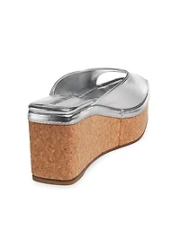 Seon 70MM Metallic Leather Wedge Sandals
