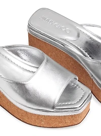 Seon 70MM Metallic Leather Wedge Sandals