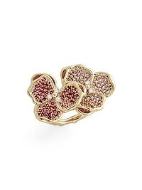 Double Orchid 18K Gold-Plated & Cubic Zirconia Ring