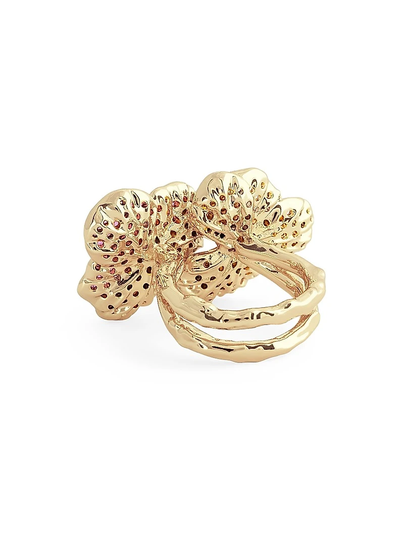 Double Orchid 18K Gold-Plated & Cubic Zirconia Ring