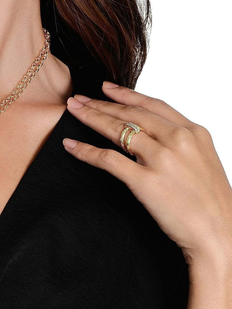Enchanted Forest 18K-Gold-Plated & Cubic Zirconia Double Ring