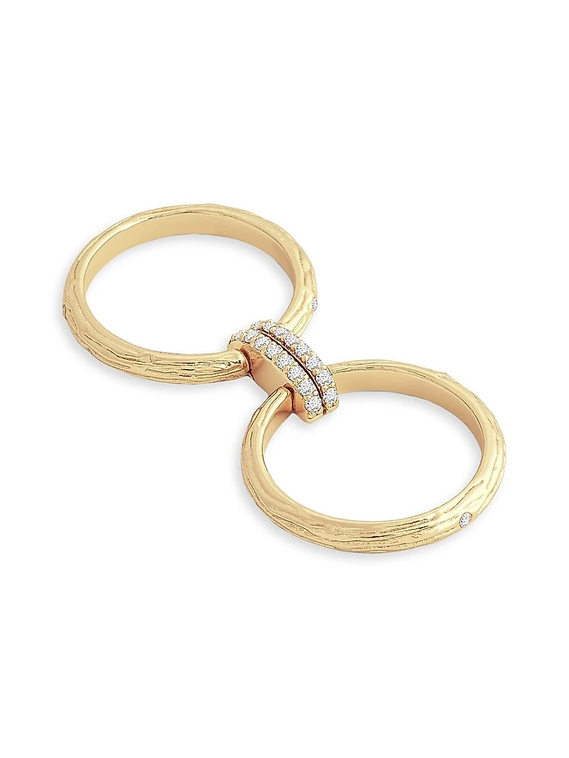 Enchanted Forest 18K-Gold-Plated & Cubic Zirconia Double Ring
