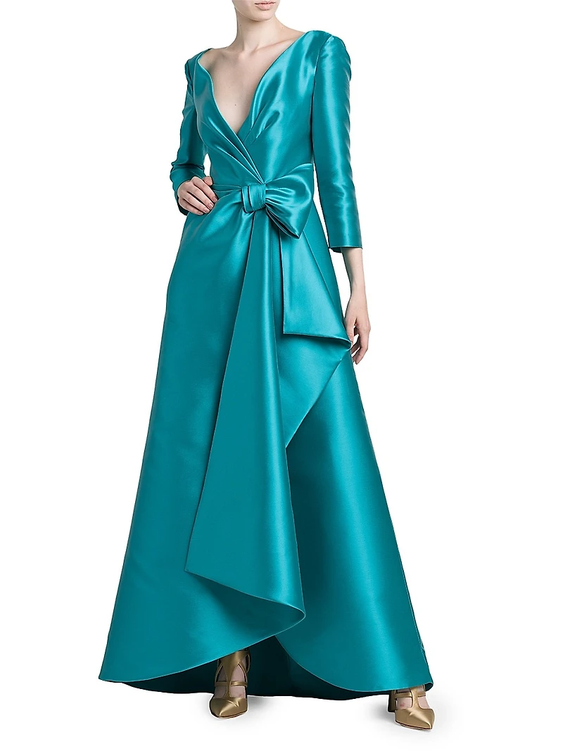 Satin Wrap Bow Gown