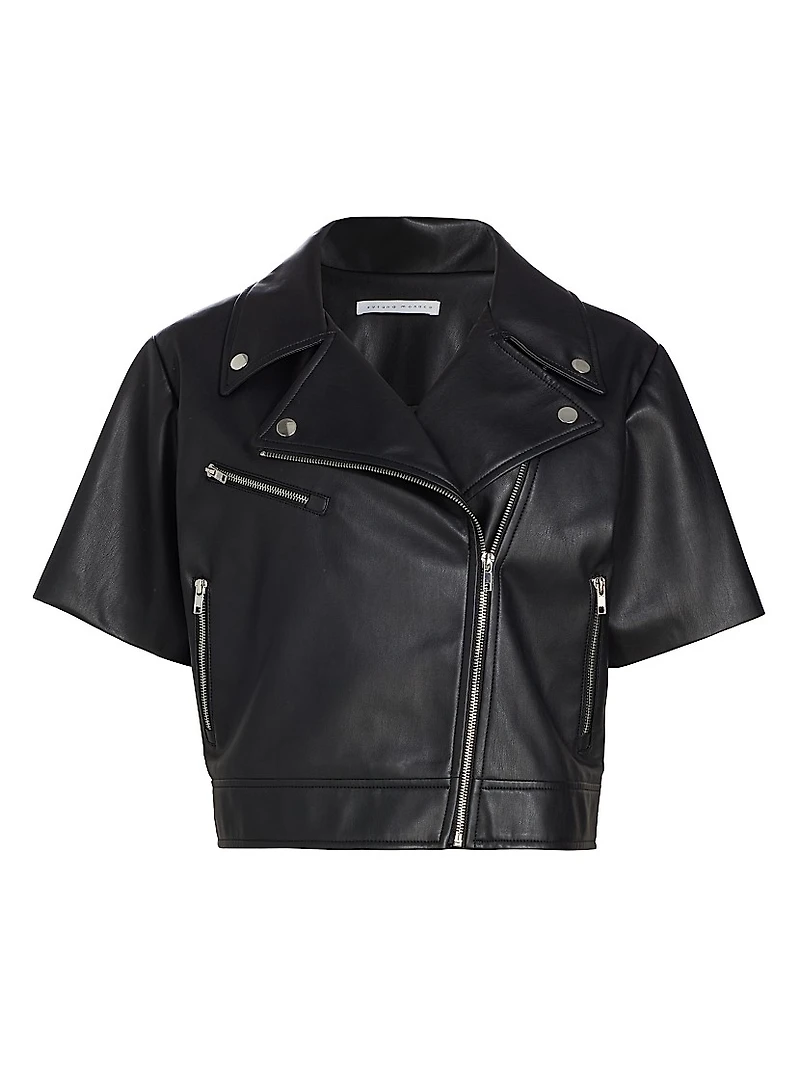 Short-Sleeve Faux Leather Moto Jacket