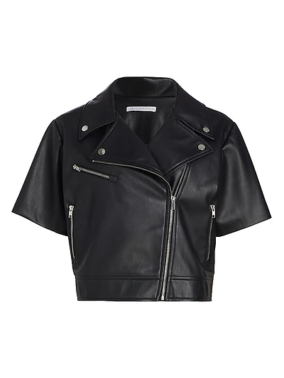 Short-Sleeve Faux Leather Moto Jacket