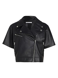 Short-Sleeve Faux Leather Moto Jacket