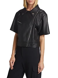Short-Sleeve Faux Leather Moto Jacket