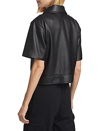 Short-Sleeve Faux Leather Moto Jacket