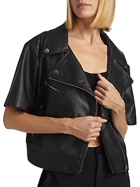 Short-Sleeve Faux Leather Moto Jacket