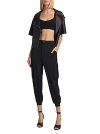 Short-Sleeve Faux Leather Moto Jacket