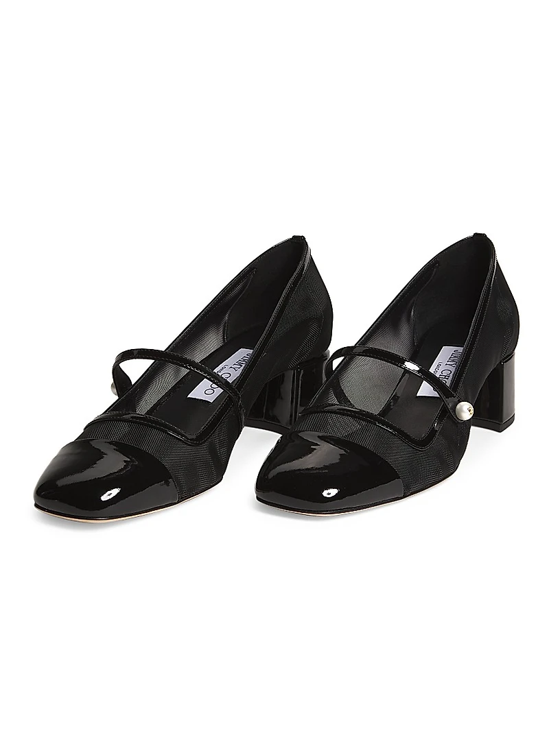 Elisa 45MM Mesh & Patent Leather Pumps