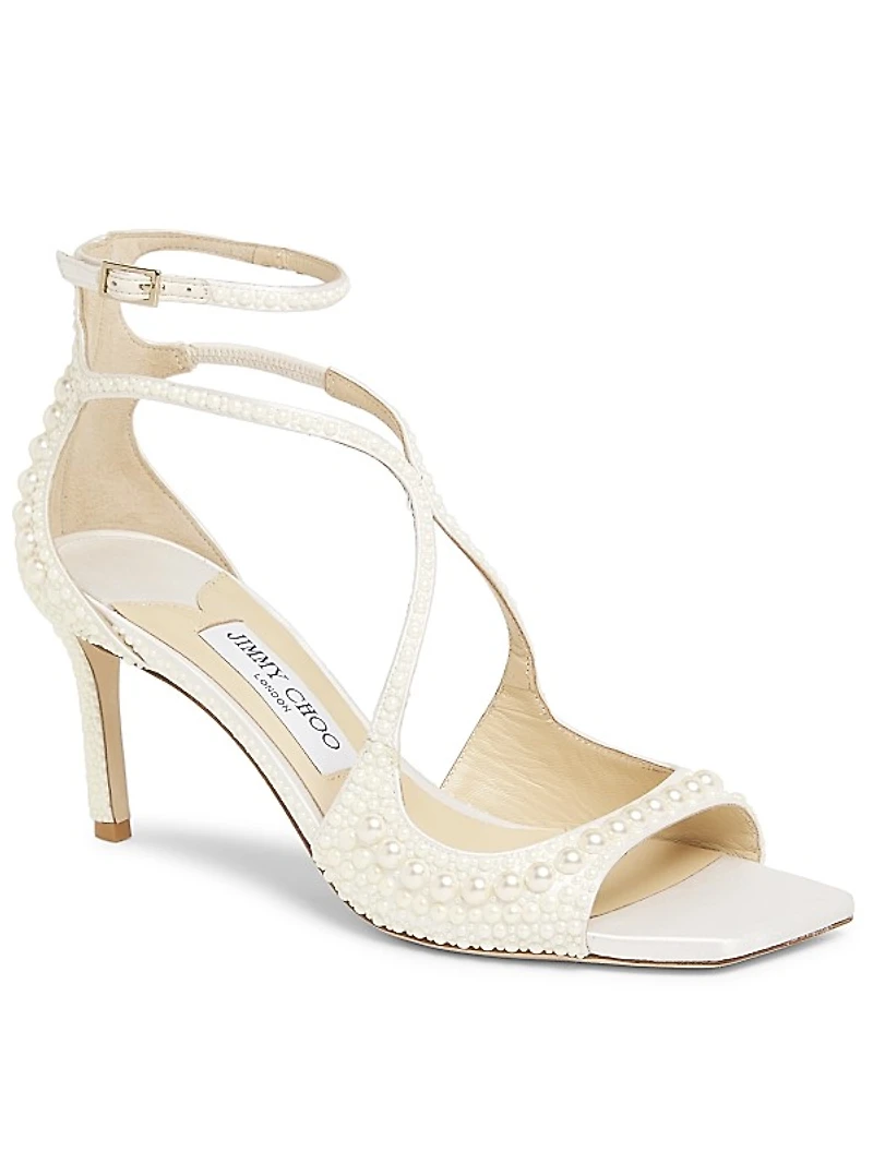Azia 75MM Pearl-Embellished Satin Sandals