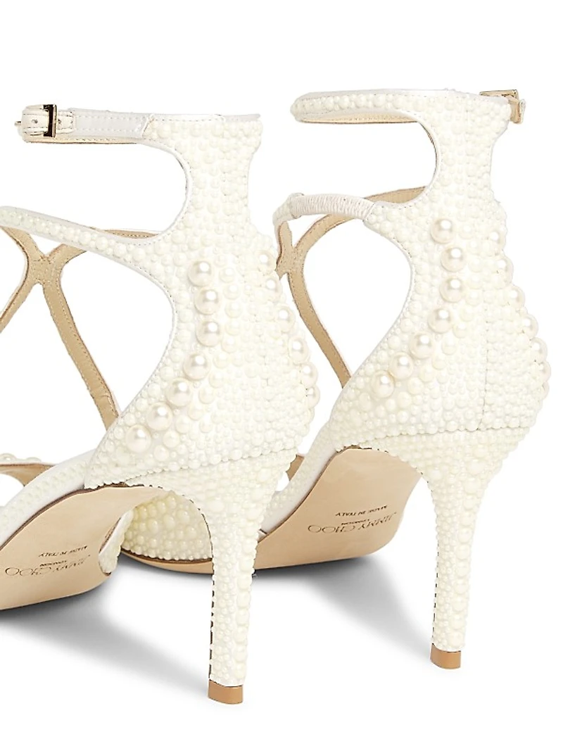Azia 75MM Pearl-Embellished Satin Sandals