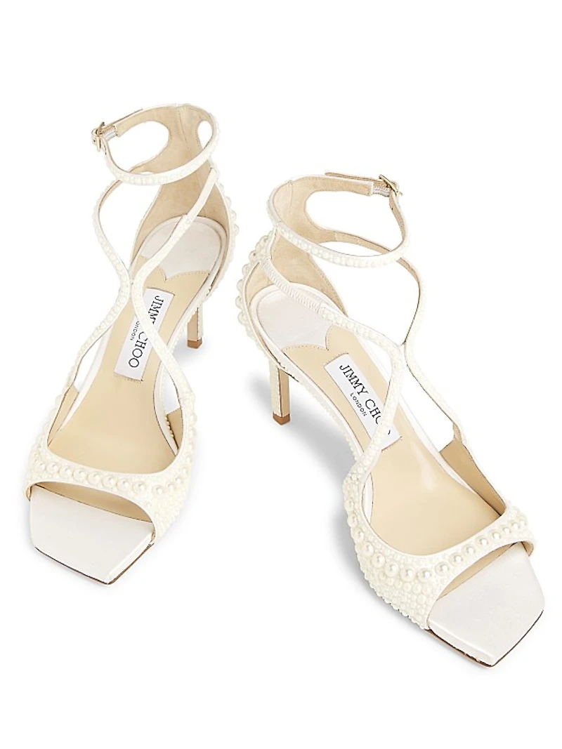 Azia 75MM Pearl-Embellished Satin Sandals