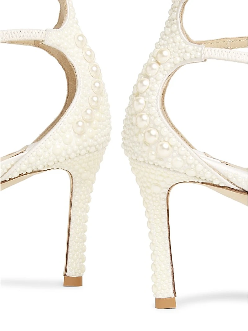 Azia 75MM Pearl-Embellished Satin Sandals