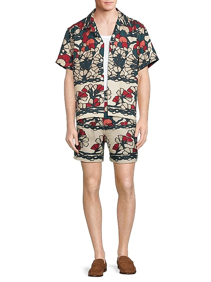 Crane Estate Garden Lattice Floral Linen Shorts