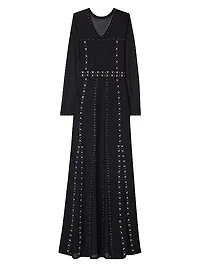 Rhinestone-Embellished V-Neck Gown