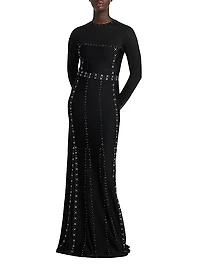 Rhinestone-Embellished V-Neck Gown